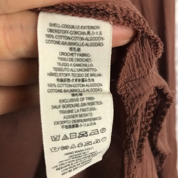 Free People On the Island Bell Sleeve Top XS Lace Crochet Fishnet - Picture 7 of 8